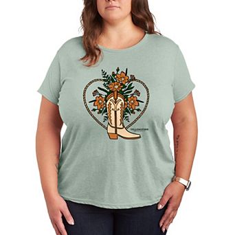 Plus Size Yellowstone Floral Cowboy Boot Graphic Tee