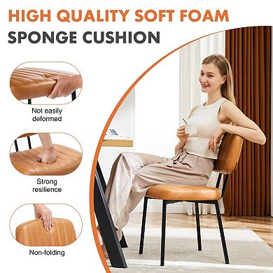 Mid-Century Modern Dining Chairs Set of 2, Upholstered Faux Leather Accent Chairs