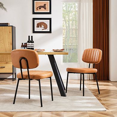 Mid-Century Modern Dining Chairs Set of 2, Upholstered Faux Leather Accent Chairs