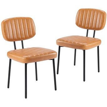 Mid-Century Modern Dining Chairs Set of 2, Upholstered Faux Leather Accent Chairs