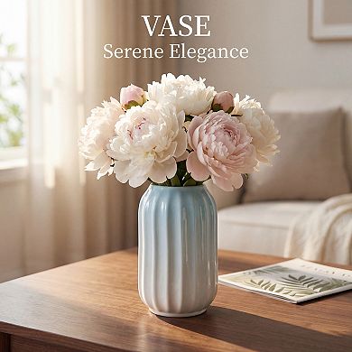 Modern Ceramic Flower Vase Matte Ribbed Vase, Small Decorative Vase for Desktop Bathroom