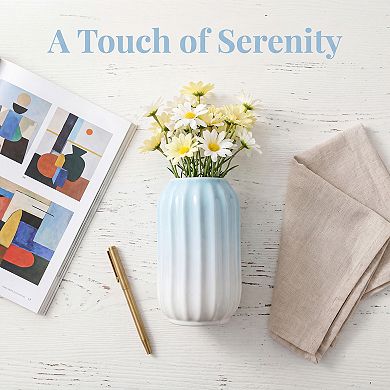 Modern Ceramic Flower Vase Matte Ribbed Vase, Small Decorative Vase for Desktop Bathroom