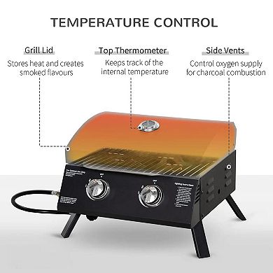 21.75" Portable 2-Burner Gas Grill, Foldable Camping BBQ Grill for Outdoor Picnic