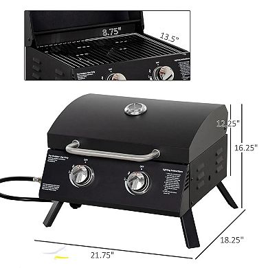21.75" Portable 2-Burner Gas Grill, Foldable Camping BBQ Grill for Outdoor Picnic