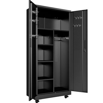 71'' Metal Storage Locker Cabinet with Lockable Doors, Rolling Steel Wardrobe for Home Office Gym