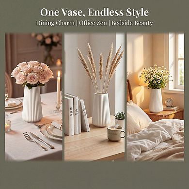 Modern Ceramic Vase Matte Ribbed Flower Vase, Wide Opening Chubby Vase 3.5"L x 3.5"W x 5.1"H