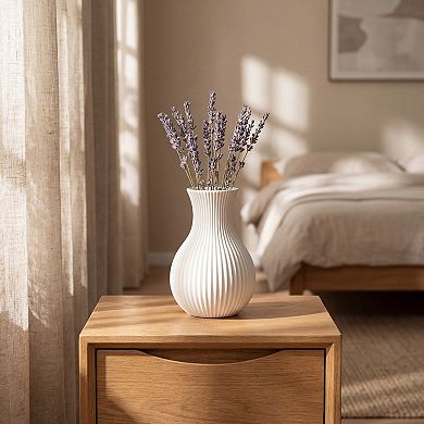 Modern Ceramic Vase Matte Ribbed Flower Vase, Wide Opening Chubby Vase 3.5"L x 3.5"W x 5.1"H