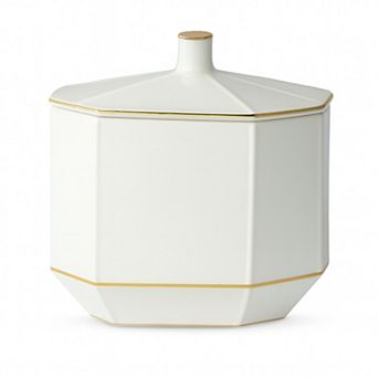 Embossed Porcelain Cotton Jar with Lid in Cream and Gold Decorative Storage Container
