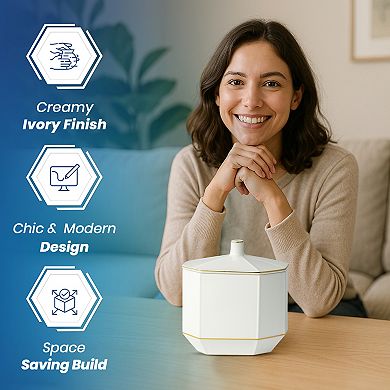 Embossed Porcelain Cotton Jar with Lid in Cream and Gold Decorative Storage Container