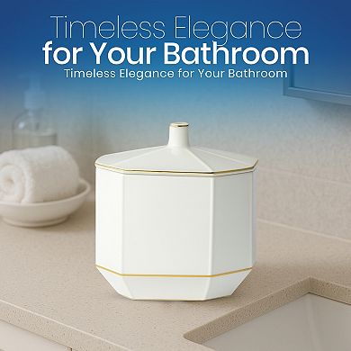 Embossed Porcelain Cotton Jar with Lid in Cream and Gold Decorative Storage Container