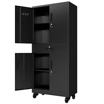 71'' Metal Storage Locker Cabinet with Wheels & Drawer,Heavy Duty Tool Cabinet for Home Office