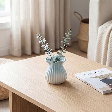Ceramic Vase Inch Matte Cube Vase, Ribbed Textured Decorative Flower Vase for Table Centerpiece