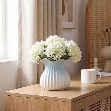 Ceramic Vase Inch Matte Cube Vase, Ribbed Textured Decorative Flower Vase for Table Centerpiece