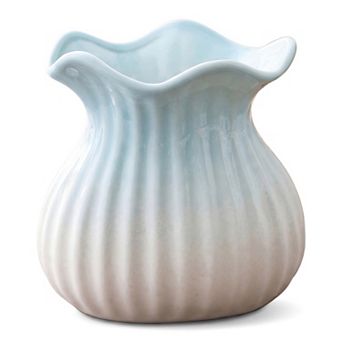 Ceramic Vase Inch Matte Cube Vase, Ribbed Textured Decorative Flower Vase for Table Centerpiece
