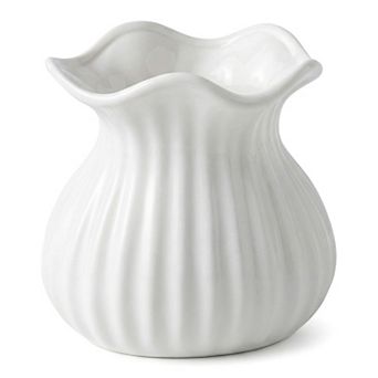 Ceramic Vase Inch Matte Cube Vase, Ribbed Textured Decorative Flower Vase for Table Centerpiece