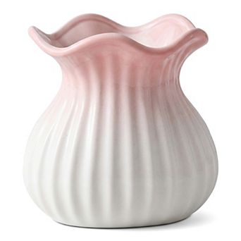 Ceramic Vase Inch Matte Cube Vase, Ribbed Textured Decorative Flower Vase for Table Centerpiece