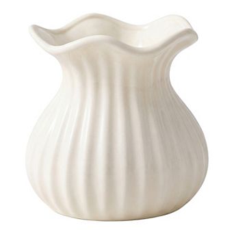 Ceramic Vase Inch Matte Cube Vase, Ribbed Textured Decorative Flower Vase for Table Centerpiece