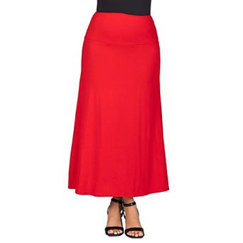 Maternity 24Seven Comfort Apparel Elastic Waist A-Line Maxi Skirt