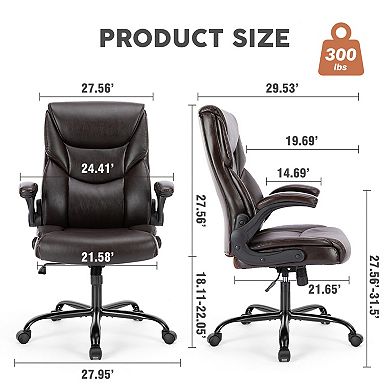 PU Leather Ergonomic Office Chair with Flip-Up Armrests