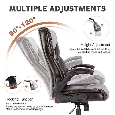 PU Leather Ergonomic Office Chair with Flip-Up Armrests
