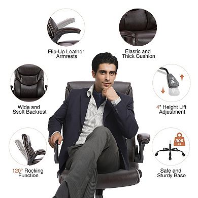 PU Leather Ergonomic Office Chair with Flip-Up Armrests