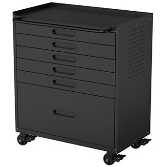 34.3'' Metal Storage Locker Cabinet with Wheels & 6 Drawers, Rolling  Organizer for Garage Office