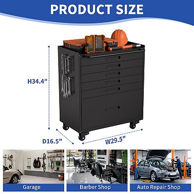 34.3'' Metal Storage Locker Cabinet with Wheels & 6 Drawers, Rolling Organizer for Garage Office
