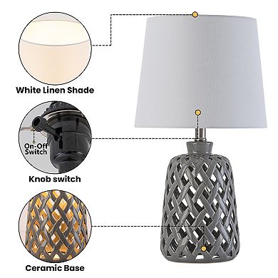 C Cattleya 20-Inch Modern Ceramic Table Lamp with Hollow Cut-Out Base,3-Way Rotary Switch