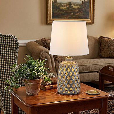 C Cattleya 20-Inch Modern Ceramic Table Lamp with Hollow Cut-Out Base,3-Way Rotary Switch