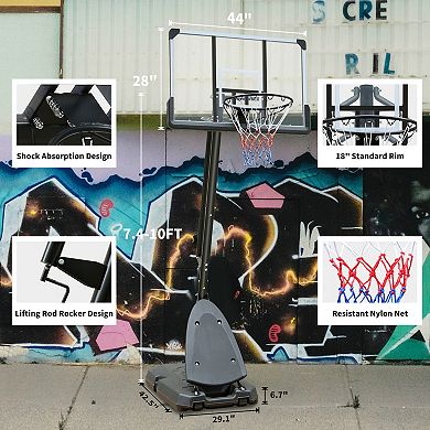 WOW PIONEER Adjustable Height Portable Basketball Hoop System with Stable Base and Wheels