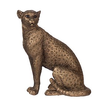 5.1x3.5x6.1" Panther Statuette, Modern Animal Statue Decor with Copper Finish, for Home Office