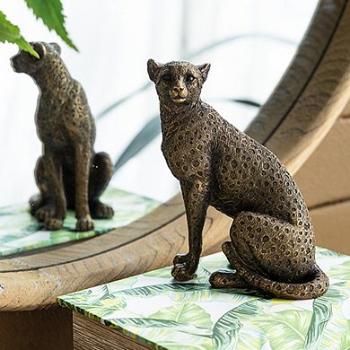 5.1x3.5x6.1" Panther Statuette, Modern Animal Statue Decor with Copper Finish, for Home Office