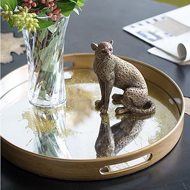 5.1x3.5x6.1" Panther Statuette, Modern Animal Statue Decor with Copper Finish, for Home Office