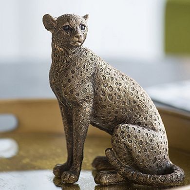 5.1x3.5x6.1" Panther Statuette, Modern Animal Statue Decor with Copper Finish, for Home Office