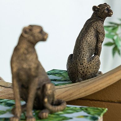 5.1x3.5x6.1" Panther Statuette, Modern Animal Statue Decor with Copper Finish, for Home Office