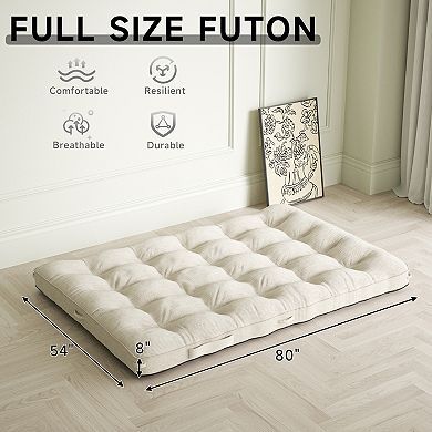 80x 54x 8 Inch Thick Floor Mattress, Foldable Corduroy Futon Sleeping Pad for Sofa Couch Bed Room