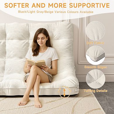 80x 54x 8 Inch Thick Floor Mattress, Foldable Corduroy Futon Sleeping Pad for Sofa Couch Bed Room
