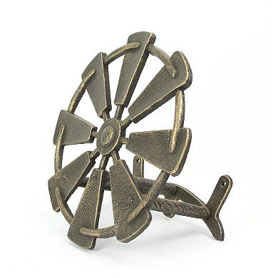 Cast Iron Farmhouse Windmill Wall Mounted Garden Hose Holder Bronze Finish