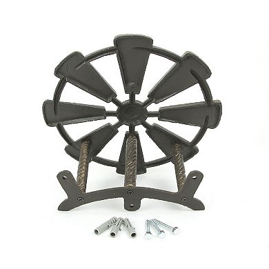 Cast Iron Farmhouse Windmill Wall Mounted Garden Hose Holder Bronze Finish