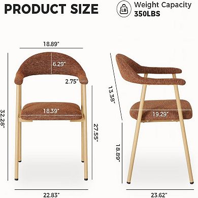 Modern Upholstered Dining Chairs Set of 2, Curved Back Linen Chairs with Metal Legs