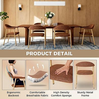 Modern Upholstered Dining Chairs Set of 2, Curved Back Linen Chairs with Metal Legs