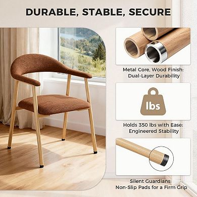 Modern Upholstered Dining Chairs Set of 2, Curved Back Linen Chairs with Metal Legs