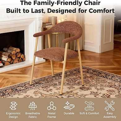 Modern Upholstered Dining Chairs Set of 2, Curved Back Linen Chairs with Metal Legs