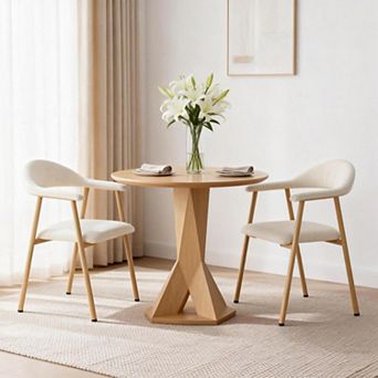 Modern Upholstered Dining Chairs Set of 2, Curved Back Linen Chairs with Metal Legs