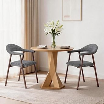 Modern Upholstered Dining Chairs Set of 2, Curved Back Linen Chairs with Metal Legs