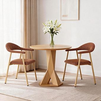 Modern Upholstered Dining Chairs Set of 2, Curved Back Linen Chairs with Metal Legs