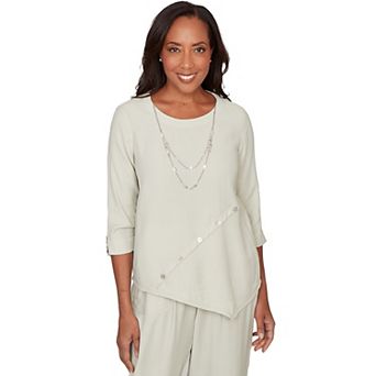Petite Alfred Dunner Diagonal Spliced Detailed Top with Necklace