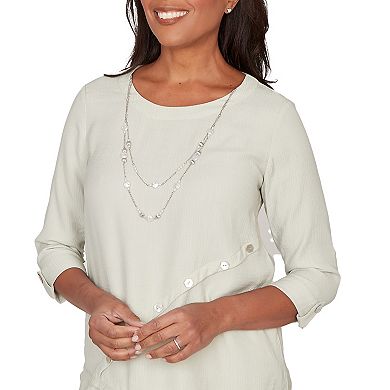 Petite Alfred Dunner Diagonal Spliced Detailed Top with Necklace