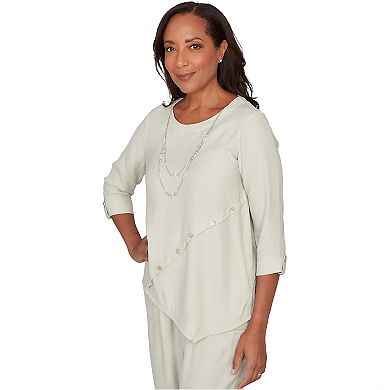 Petite Alfred Dunner Diagonal Spliced Detailed Top with Necklace