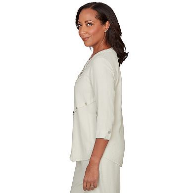 Petite Alfred Dunner Diagonal Spliced Detailed Top with Necklace